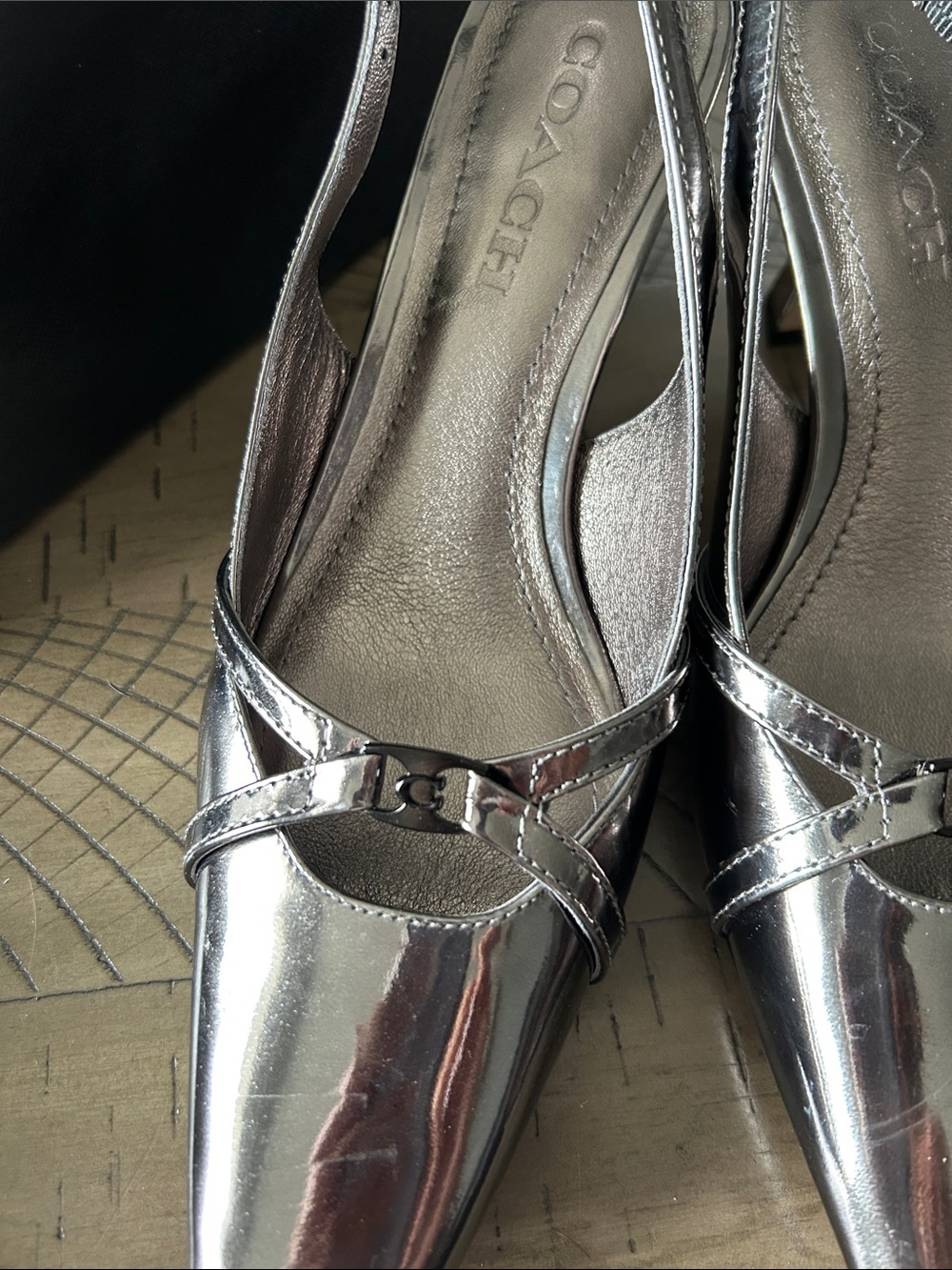 Coach Silver Metallic Slingback Heels - Picture 10 of 10